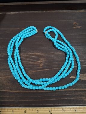 Vintage Turquoise Color Cube Bead Strand Necklace Craft / Repurpose Lot